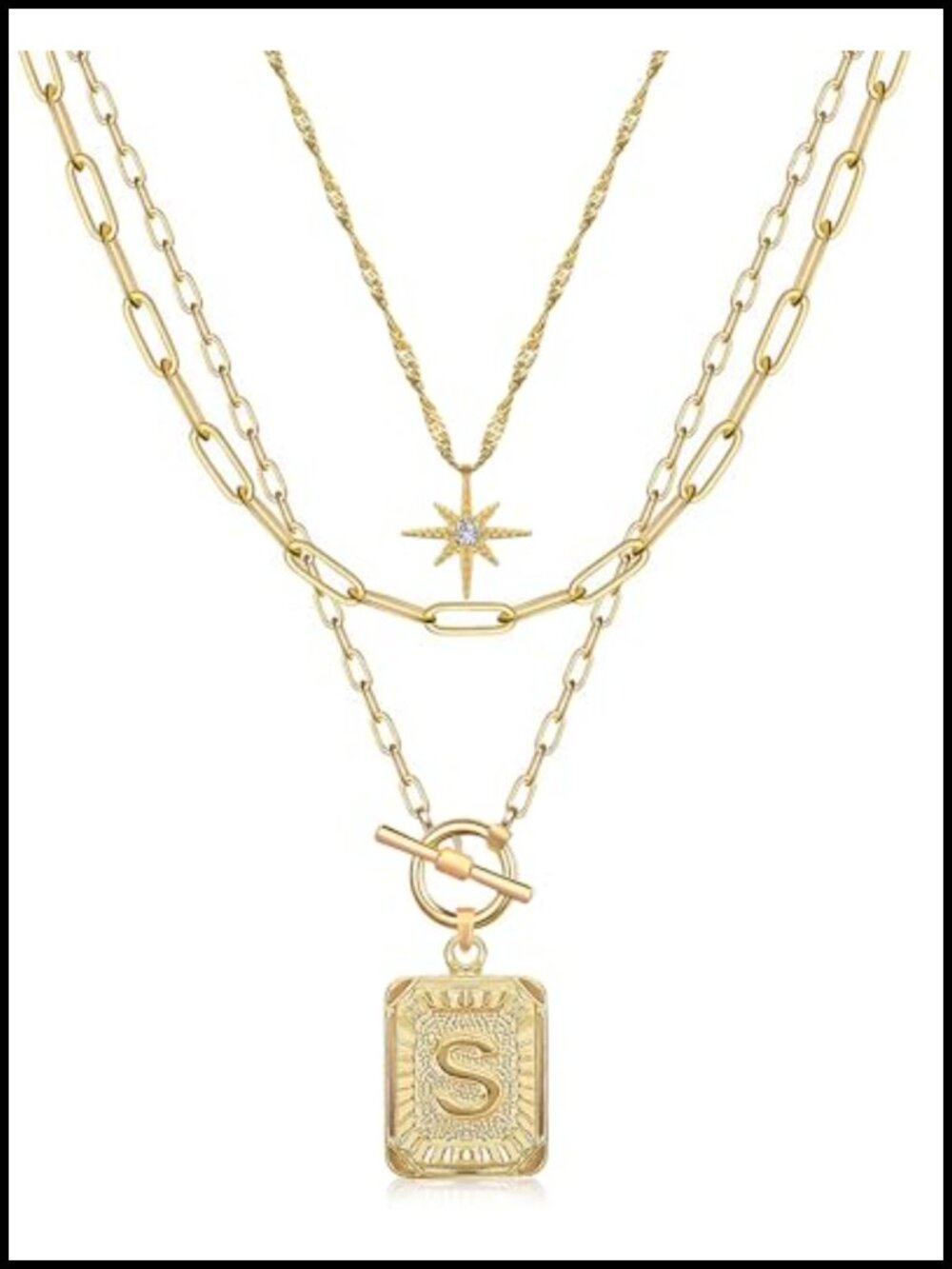 Layered Initial Necklace Set 14K Gold Plated Brass Paperclip Chain